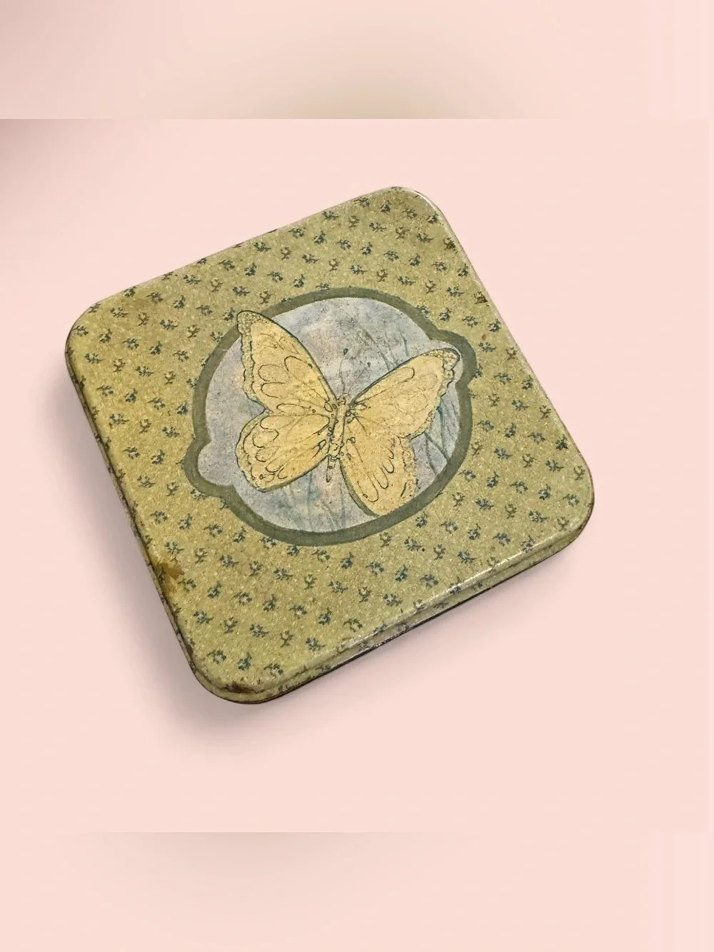 Butterfly Decorative Tin Canister - Yellow & Green